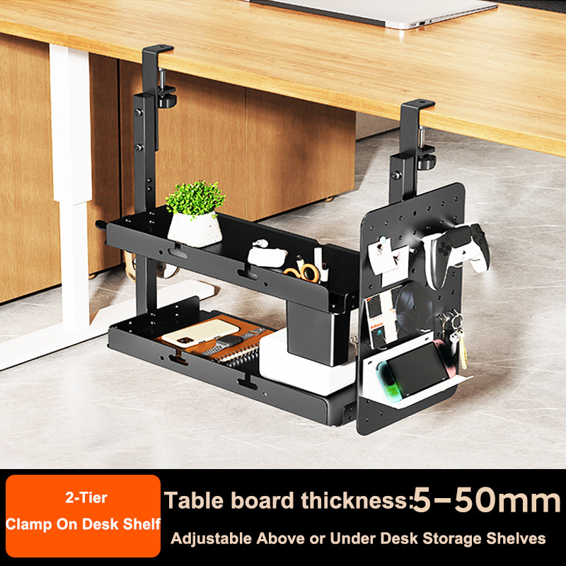 Gaming Accessories Rack - Clamp-on 14 inch Above Below Desk